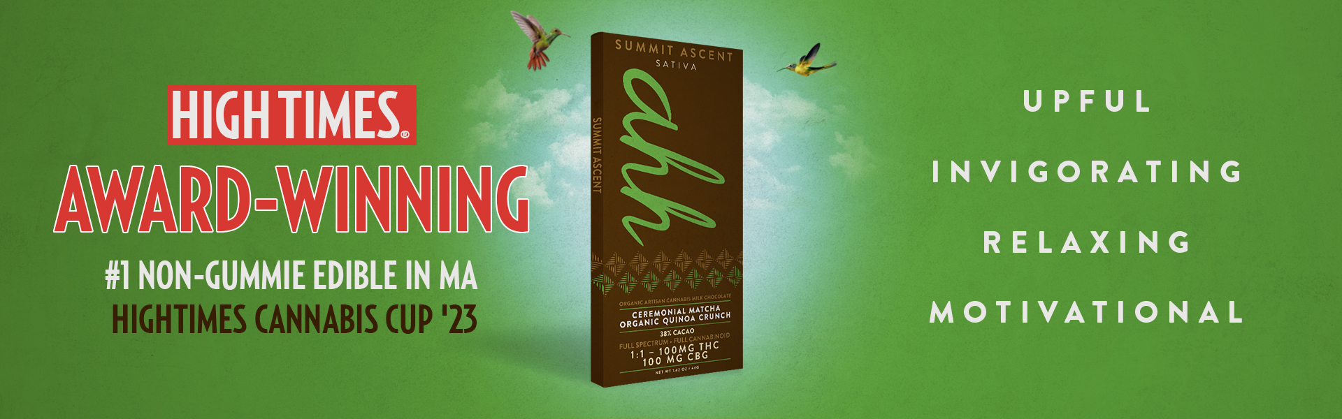Summit Ascent Sativa, Artisan Cannabis Milk Chocolate: High Times Award-Winning First Place: Edibles Chocolate Non-Gummies, High Times Cannabis Cup Massachusetts '23