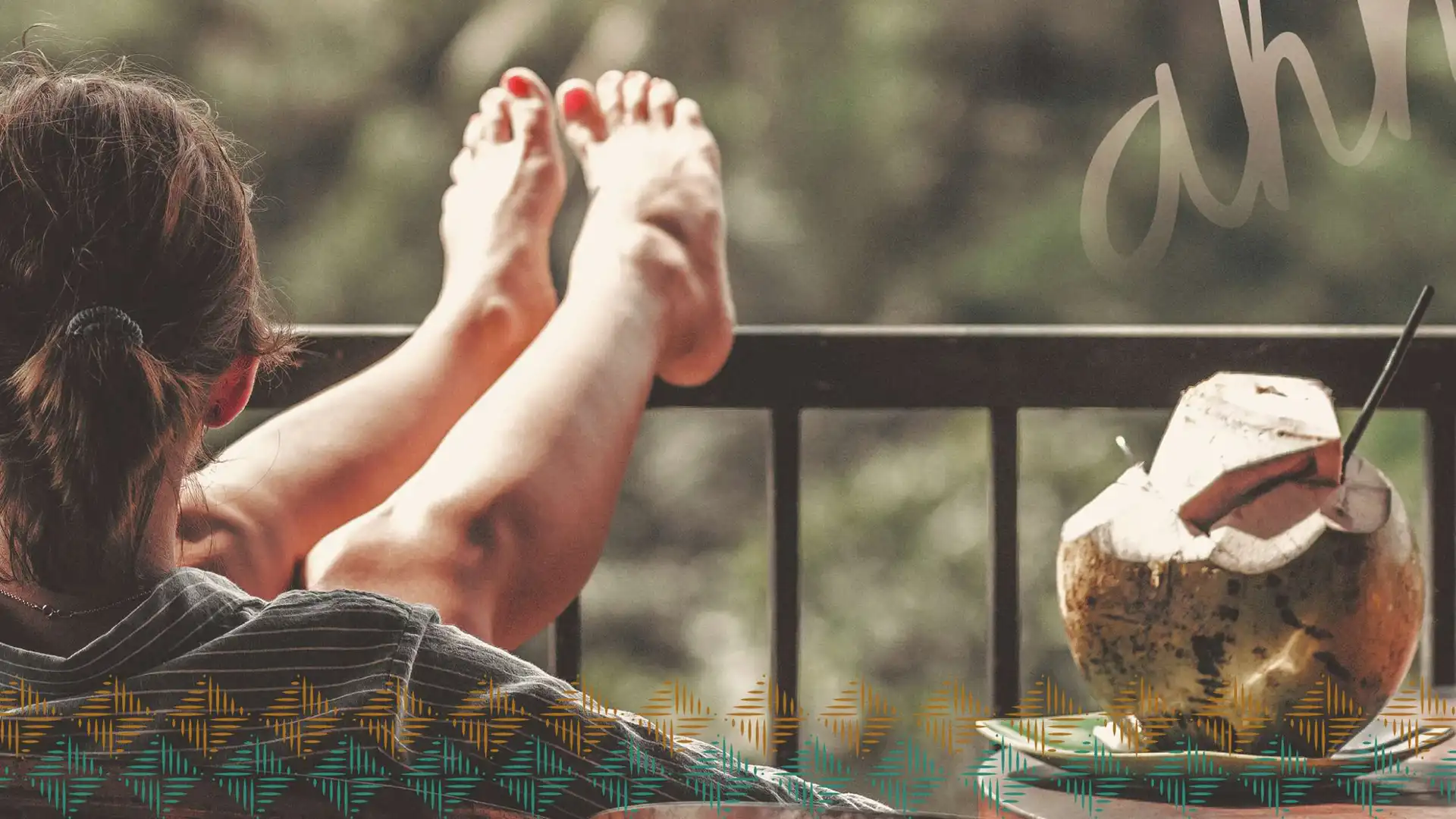 woman feet on balcony railing